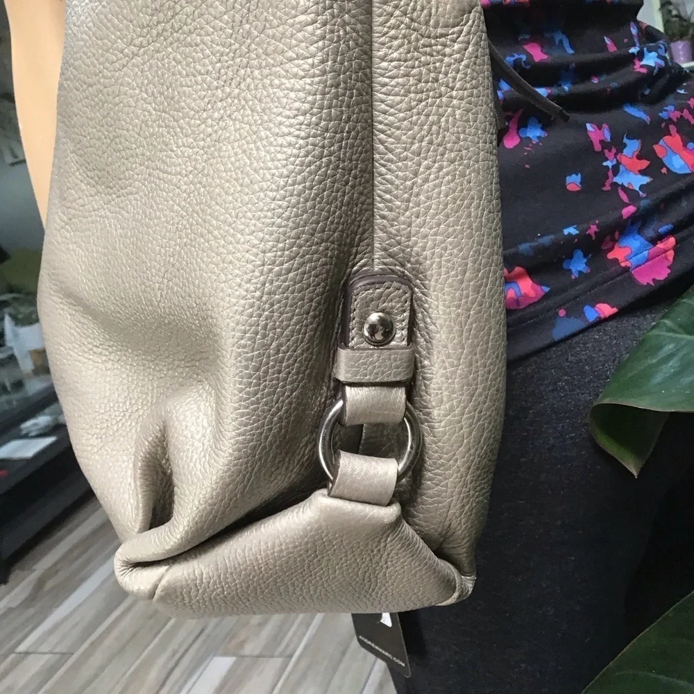 Coach Vintage Metallic Silver Leather Shoulder Satchel Duffel Bag Purse